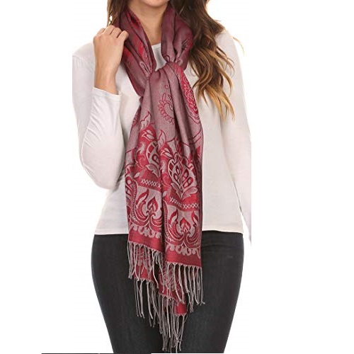 Sakkas 16115 - Kendall Long Extra Wide Floral Paisley Patterned Pashmina Shawl/Scarf - Red/Grey - OS, Only $7.99
