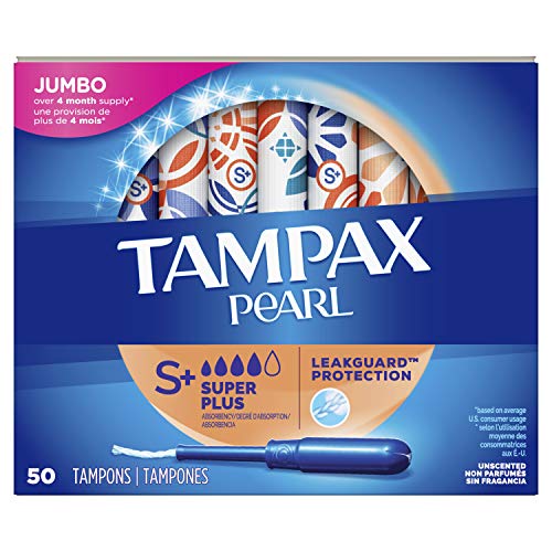 Tampax Pearl Tampons Super Plus Absorbency with LeakGuard Braid, Unscented, 50 Count, Only $8.98