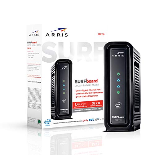 ARRIS SURFboard SB6190 DOCSIS 3.0 Cable Modem, Approved for Cox, Spectrum, Xfinity & others (Black), Only $58.99