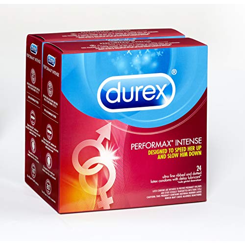 Condoms, Ultra Fine, Ribbed, Dotted with Delay Lubricant, Durex Performax Intense Natural Rubber Latex Condoms, 24 Count (2 Pack) $16.49