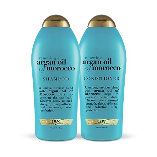 补货！史低价！OGX Renewing Argan Oil of Morocco Shampoo 摩洛哥坚果油洗发水 + 护发素 套装，25.4 oz/瓶，原价$27.99，现点击coupon后仅售 $14.99，免运费