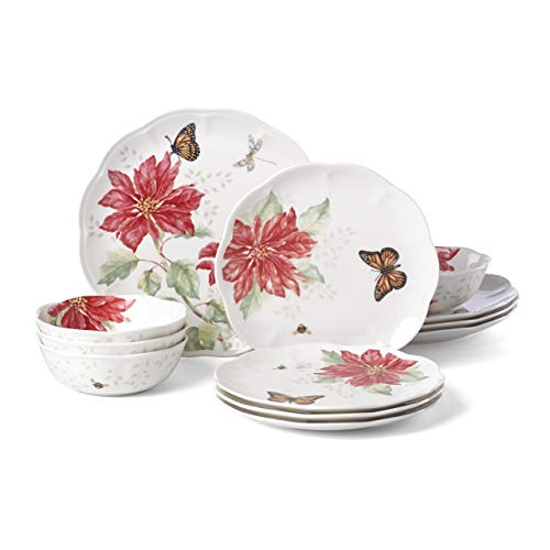 Lenox Butterfly Meadow Christmas Poinsettia 12 Piece Dinnerware Set $80.59