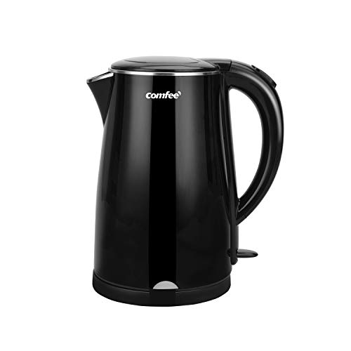 COMFEE' 1.7L Double Wall & Low Noise Electric Kettle with 100% Stainless Steel Inner Pot and Lid. Cool Touch & BPA Free. 1500W Fast Boil. Cordless with Auto Shut-Off & Boil Dry Protection, Only $26.00
