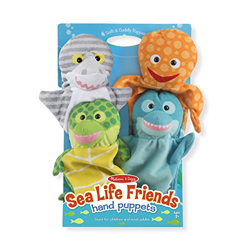 Melissa & Doug Sea Life Friends Hand Puppets, Puppet Sets, Shark, Dolphin, Sea Turtle, and Octopus, Soft Plush Material, Set of 4, 14” H x 8.5” W x 2” L, Only $11.60, You Save $8.39 (42%)
