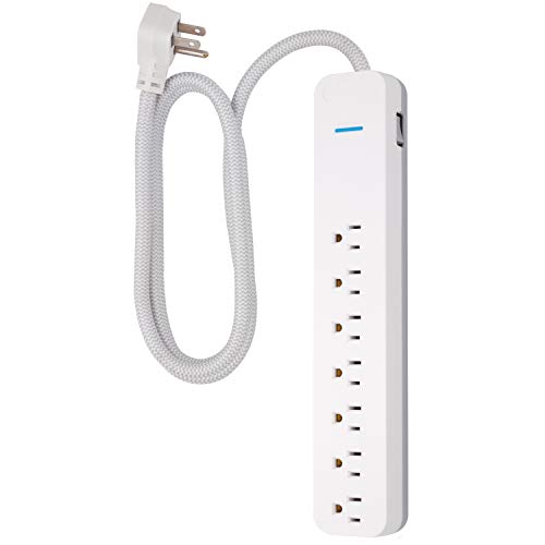 GE UltraPro 7 Outlet Surge Protector, 6 Ft Designer Braided Extension Cord, Flat Plug, Long Power Cord, Wall Mount, White, 41353, Only $13.64, You Save $5.35 (28%)
