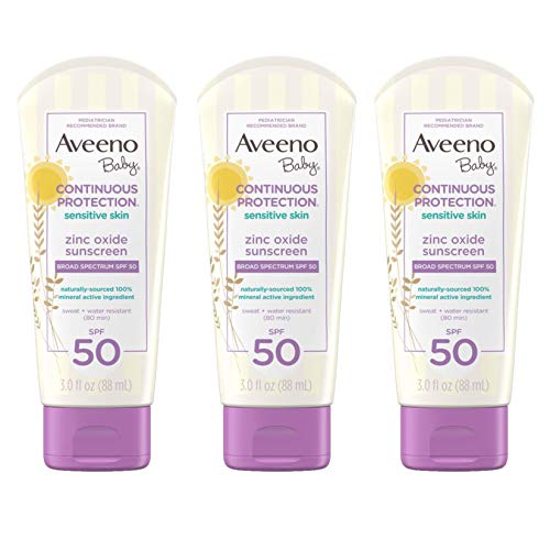 Aveeno Baby Continuous Protection Zinc Oxide Mineral Sunscreen, SPF 50, 3 fl. oz (Pack of 3), Only $18.34