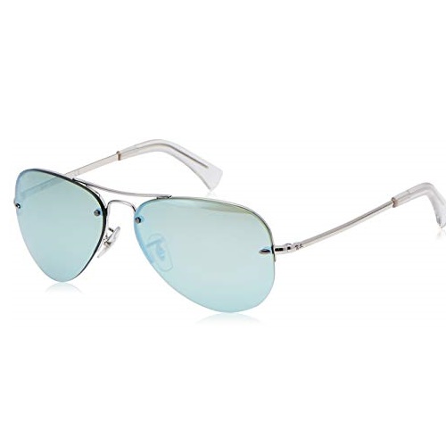 Ray-Ban RB3449 Aviator Sunglasses, Silver/Green Silver Mirror, 59 mm, Only $79.85