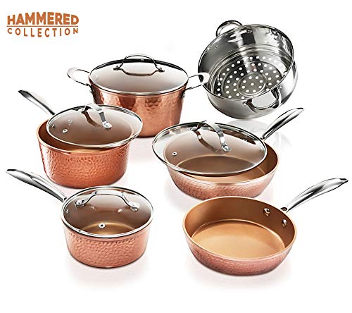 Gotham Steel Pots and Pans Set – Premium Ceramic Cookware with Triple Coated Ultra Nonstick Surface for Even Heating, Oven, Stovetop & Dishwasher Safe, 10 Piece, Hammered Copper $99.99