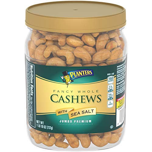 PLANTERS Fancy Whole Cashews with Sea Salt, 26 oz Resealable Jar - Made with Simple Ingredients - Good Source of Vitamins and Minerals - Kosher, Only $10.49