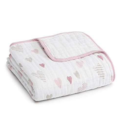 aden + anais Dream Blanket | Boutique Muslin Baby Blankets for Girls & Boys | Ideal Lightweight Newborn Nursery & Crib Blanket | Unisex Toddler & Infant Bedding, Heartbreaker, Only $29.19