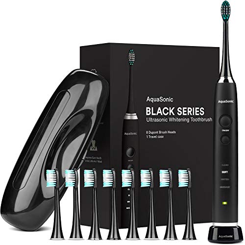 AquaSonic Black系列無線充電電動牙刷，帶8個更換牙刷頭，原價$59.95，現僅售$29.95，免運費！