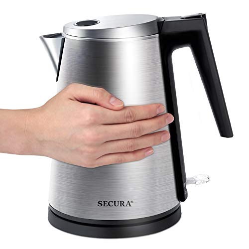 Secura Double Wall Stainless Steel Electric Kettle Water Heater for Tea Coffee w/Auto Shut-Off and Boil-Dry Protection, 1.5L/1.6Qt, Only$15.84