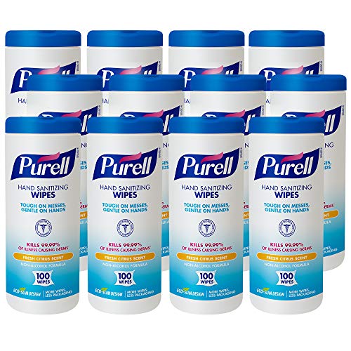 PURELL Hand Sanitizing Wipes Non-Alcohol Formula, Fresh Citrus Scent, 100 Count Non-Linting Hand Wipes in Eco-Slim Wipe Canister (Pack of 12) -9111-12, Only $61.81