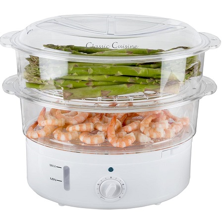 Vegetable Steamer Rice Cooker- 6.3 Quart Electric Steam Appliance with Timer for Healthy Fish, Eggs, Vegetables, Rice, Baby Food by Classic Cuisine, Only $31.95