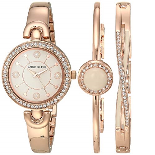 Anne Klein Women's Swarovski Crystal Accented Watch and Bracelet Set, AK/3574BHST, Only $44.99