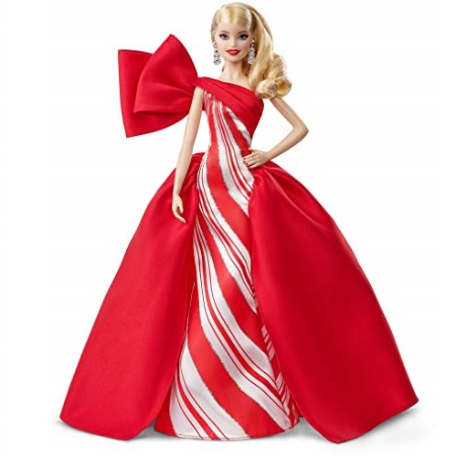 ​2019 Holiday Barbie Doll, 11.5-Inch, Blonde, Wearing Red and White Gown, with Doll Stand and Certificate of Authenticity, Only $17.34