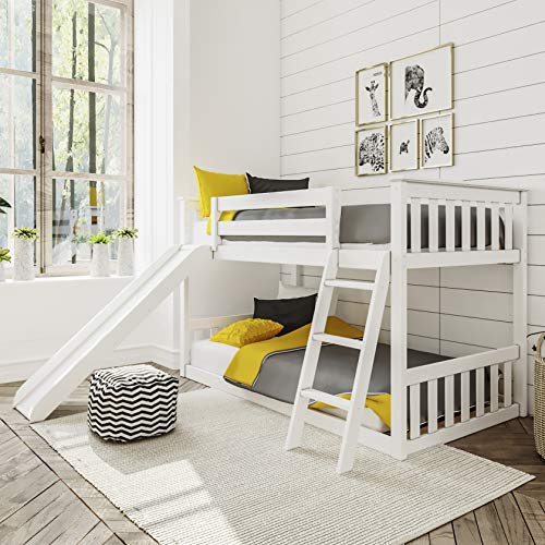 Max & Lily 180217-002 Solid Wood Twin Low Bunk Bed with Slide, White $268.74