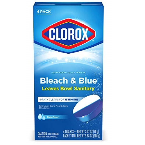 Clorox Automatic Toilet Bowl Cleaner Ultra Clean Toilet Tablets Bleach & Blue, Rain Clean, 4 Ct (Package May Vary), Only $6.14