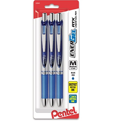 Pentel EnerGel Deluxe RTX Gel Ink Pens, 0.7 Millimeter Metal Tip, Blue Ink, 3-Pack (BL77BP3C), Only $2.99, You Save $7.50 (71%)