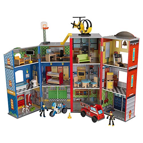KidKraft Everyday Heroes Wooden Playset, 3-Story with 35-Piece Accessories, Foldable for Storage, Gift for Ages 3+, Only $67.99