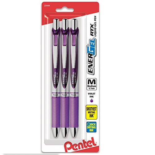 Pentel Pink BCA Pentel EnerGel  RTX Retractable Gel Ink Pen Pack, (0.7mm), Medium Point, Metal Tip, Silver Barrel, Violet Ink, 3 Pack (BL77BP3V), Only $2.99, You Save $7.50 (71%)
