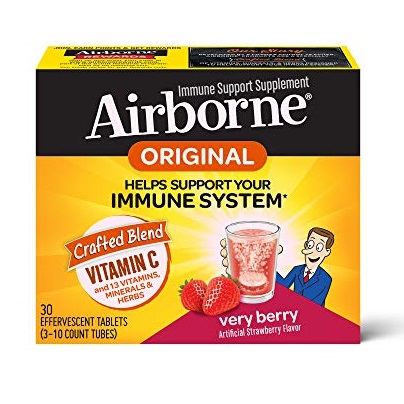 Vitamin C 1000mg - Airborne Very Berry Effervescent Tablets (30 count in a box), Gluten-Free Immune Support Supplement and High in Antioxidants, Packaging May Vary, Only $18.99