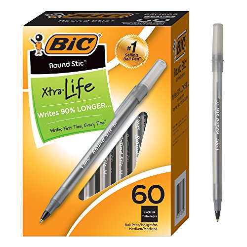 BIC GSM609-Blk Round Stic Xtra Life Ballpoint Pen, Medium Point (1.0mm), Black, 60-Count, Only $4.97