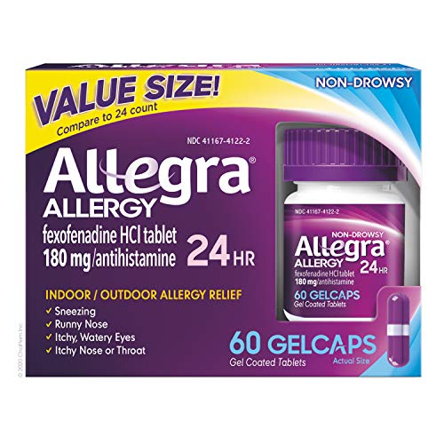 Allegra Allergy 24 Hour Gelcaps 180 mg 60 Count Long-Lasting Fast-Acting Antihistamine for Noticeable Relief from Indoor and Outdoor Allergy Symptoms $16.47
