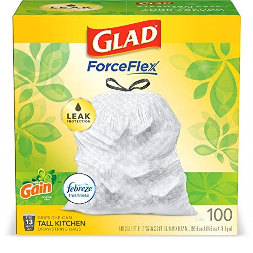 Glad ForceFlex 13加仑带抽绳清新厨房垃圾袋，100个，原价$19.01，现仅售$15.25，免运费！买3件仅需$35.75