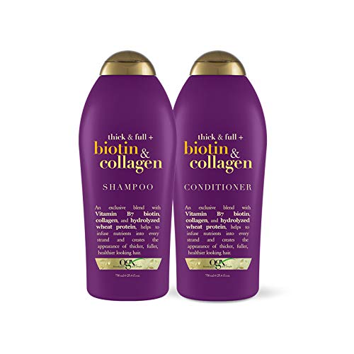 OGX Thick & Full Biotin & Collagen 維生素 膠原蛋白 洗髮水 +護髮 套裝， 25.4 oz/瓶，原價$27.99，現僅售$19.99