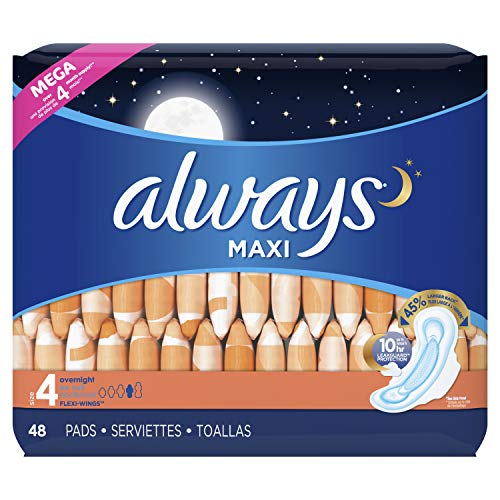 Always Maxi Size 4 Overnight Pads with Flexi-Wings Flexible Wings, Unscented, 48 Count, Only $4.47