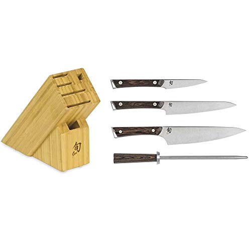 Shun Kanso 5 Piece Starter Knife Block Set with Honing Steel and Chef’s, Paring, and Utility Knives (SWTS0500), Only $204.73