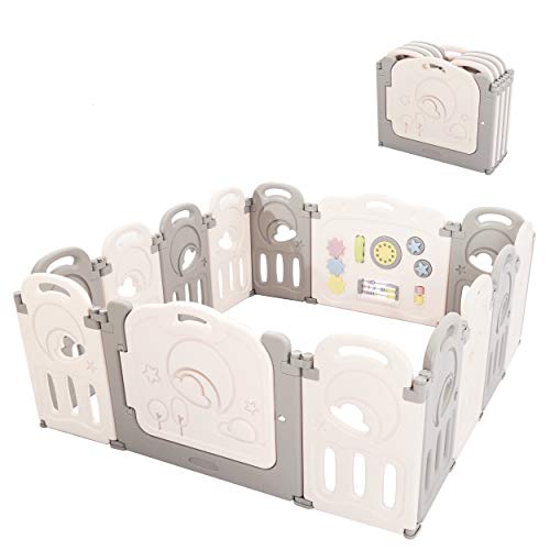 Fortella Cloud Castle Foldable Playpen, Baby Safety Play Yard with Whiteboard and Activity Wall, Indoors or Outdoors (14 Panel), Only $159.99