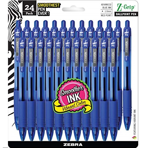 Zebra Pen Z-Grip Retractable Ballpoint Pen, Medium Point, 1.0mm, Blue Ink, 24 Pack (Packaging may vary), Only $6.79, You Save $7.79 (53%)
