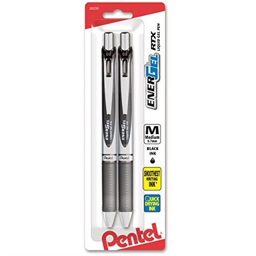 Pentel EnerGel Deluxe RTX Retractable Liquid Gel Pen, 0.7mm, Metal Tip, Black Ink, 2 Pack (BL77BP2A), Only $2.97