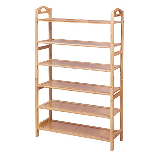 SONGMICS Bamboo Shoe Rack, 6-Tier Entryway Standing Shoe Shelf for 18 Pairs, Storage Organizer for Kitchen, Living Room, Closet, Only $35.02