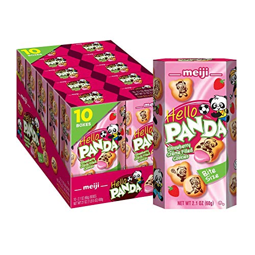 Meiji Hello Panda Cookies, Strawberry Crème Filled - 2.1 oz, Pack of 10 - Bite Sized Cookies with Fun Panda Sports, Only $10.80