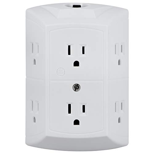 GE 6-Outlet Wall Tap, Reset Button, Circuit Breaker, Power Outlet Extender, Adapter Spaced Outlets, 3 Prong Plug, Grounded, UL Listed, White, 56575, Only $6.56