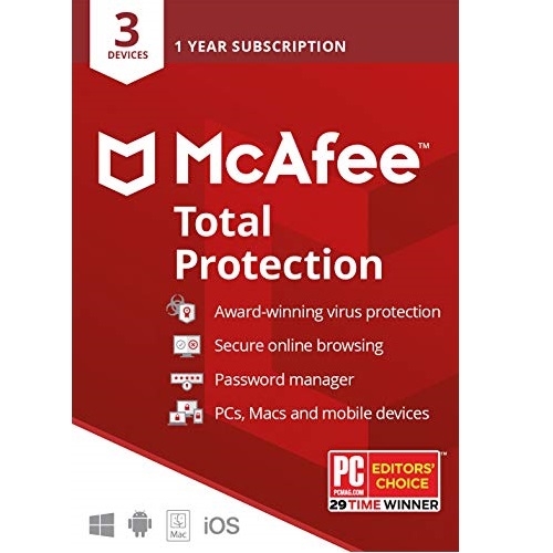 McAfee Total Protection 2020, 3 Device, Antivirus Internet Security Software, Password Manager, Privacy, 1 Year - Key Card, Only $11.99