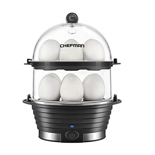 Chefman Electric Egg Cooker Boiler, Rapid Egg-Maker & Poacher, Food & Vegetable Steamer, Quickly Makes 12 Eggs, Hard or Soft Boiled, Poaching and Omelet Trays Included,  BPA-Free, Black, Only $19.30