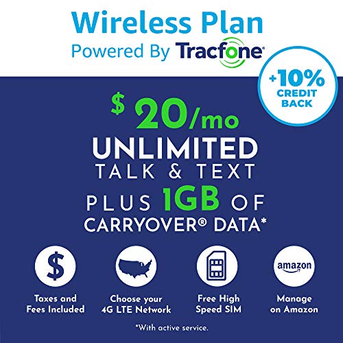 Tracfone $20 Monthly Carrier Subscription for Unlimited Talk, Text, 1GB Data plus Carryover Data Plan + Tracfone SIM Kit $20 ($5 OFF First Month)