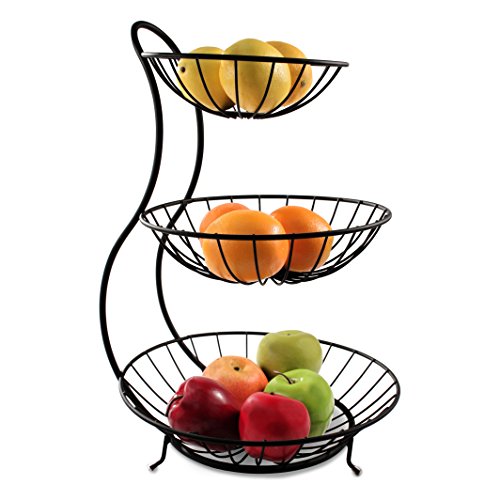 Spectrum Diversified Yumi Arched Server Stacked, 3-Tier Bowls, Dining Table & Kitchen Counter Organizer, Modern Fruit Basket Stand, Black, Only $25.27,