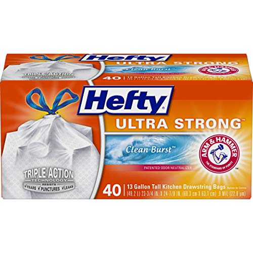 Hefty Ultra Strong Tall Kitchen Trash Bags, Clean Burst Scent, 13 Gallon, 40 Count, Only $8.35