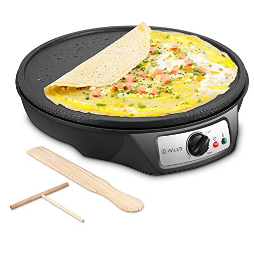 Electric Crepe Maker, iSiLER Nonstick Electric Pancakes Maker Griddle, 12 inches Electric Crepe Pan with Batter Spreader and Wooden Spatula, Only $28.99