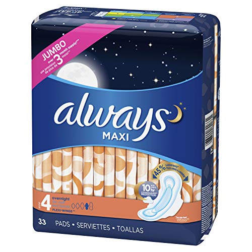 ALWAYS Maxi Size 4 Overnight Pads with Wings Unscented, 33 Count $5.91