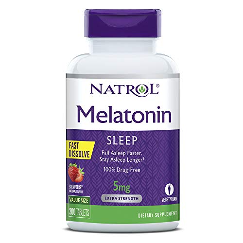 Natrol Melatonin Fast Dissolve Tablets, Helps You Fall Asleep Faster, Stay Asleep Longer, Easy to Take, Dissolves in Mouth, Faster Absorption, Maximum Strength, Strawberry Flavor, 5mg, 200 Count $8.11