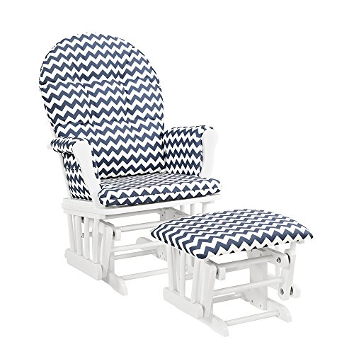 Windsor Glider and ottoman-white w/ navy chevron, Only $129.99, You Save $14.99 (10%)