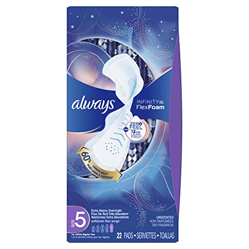 Always Infinity Feminine Pads for Women, Size 5, Extra Heavy Overnight Absorbency, with Wings, Unscented, 22 Count - Pack of 6 (132 Count Total) $36.26