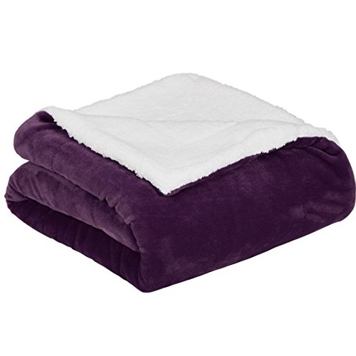 AmazonBasics Soft Micromink Sherpa Blanket - Throw, Plum, Only $16.34