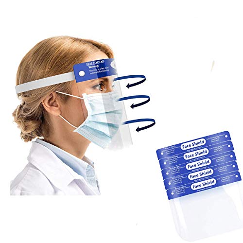 Safety Face Shield 5 Pack, All-Round Protection, Lightweight Transparent Shield with Adjustable Elastic Band for Men Women, Vacuum Packaged, Only $7.99